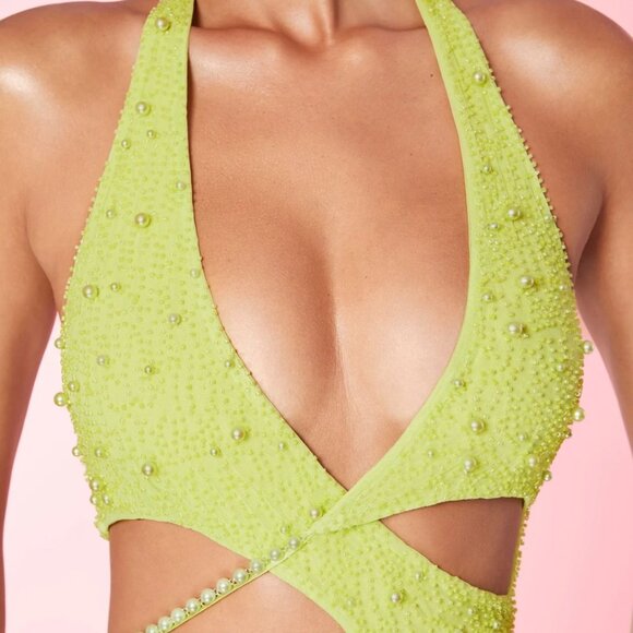 NWT! Oh Polly Size 2 Halter Neck Cut Out Mini Dress in Lime - Picture 4 of 8